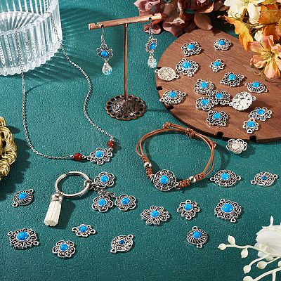 Tibetan Style Alloy with Resin Imitation Turquoise Connector Charms FIND-TAC0035-47AS-05-1