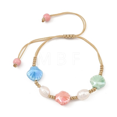 Glazed Porcelain Beads & Natural Cultured Freshwater Pearl Braided Bead Bracelets BJEW-JB14202-01-1