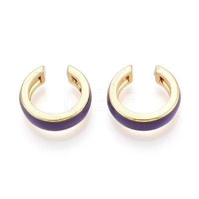 C-Shaped Brass Enamel Cuff Earrings EJEW-T049-07G-1