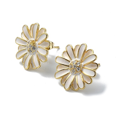 Sunflower Brass Stud Earrings EJEW-D098-08G-1