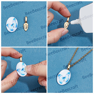6Pcs 304 Stainless Steel Glue-on Flat Pad Pendant Bails STAS-BBC0010-76-1