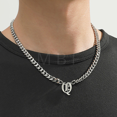 304 Stainless Steel Initial Pendant Cuban Link Chain Necklaces FS-WGB15F2-19-1