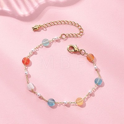 Colorful Cat Eye & Plastic Pearl Beaded Link Bracelets for Women BJEW-JB12971-1