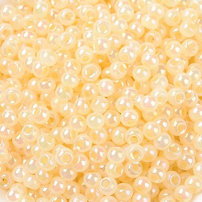 6/0 Opaque Colours Rainbow Plated Round Glass Seed Beads SEED-T006-04D-10-1