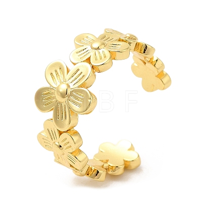 Rack Plating Brass Flower Wrap Open Cuff Rings for Women RJEW-M148-08G-1