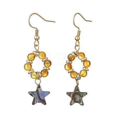 Star Natural Amber & Abalone Shell/Paua Shell Dangle Earrings EJEW-JE07358-01-1