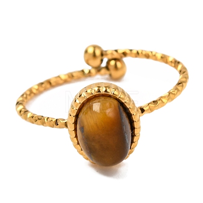 Oval Natural Tiger Eye Finger Rings RJEW-Q822-38G-03-1