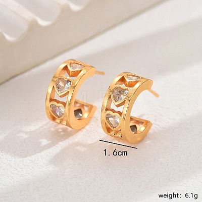 Elegant Heart Brass Cubic Zirconia Stud Earrings GX1194-2-1