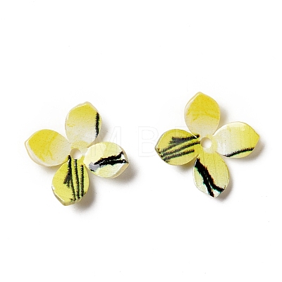 Printed 4-Petal Opaque Acrylic Bead Caps MACR-F071-23B-1