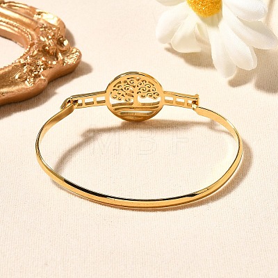 304 Stainless Steel Flat Round Link Bangles for Women BJEW-R014-01G-01-1