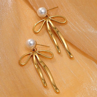 304 Stainless Steel ABS pearl Earrings EJEW-S226-05G-1