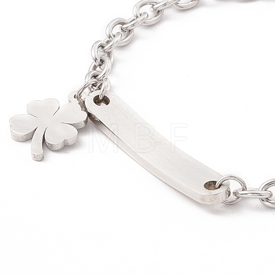 201 Stainless Steel Rectangle & Clover Charm Bracelet with Cable Chain for Women STAS-P304-18P-1