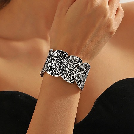 Bohemia Style Alloy Half Round Beaded Stretch Bracelets for Women BJEW-H327-04AS-1