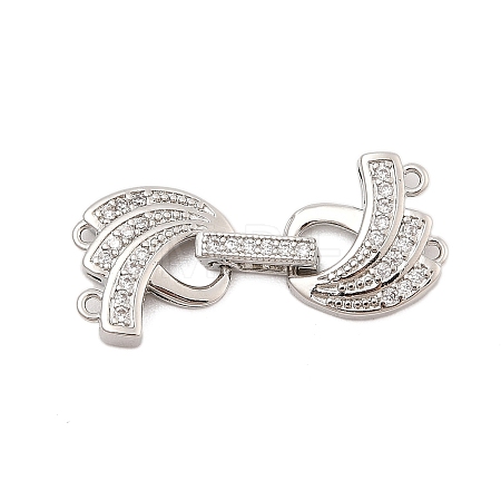 Brass Micro Pave Clear Cubic Zirconia Fold Over Clasps KK-C075-08P-1