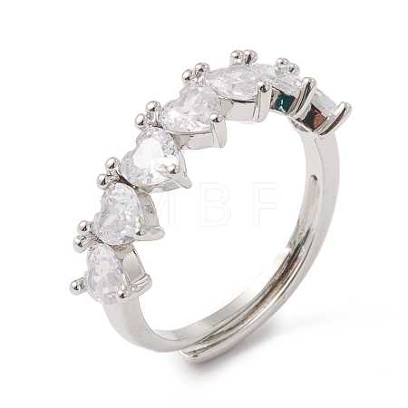Clear Cubic Zirconia Heart Adjustable Ring RJEW-F124-05P-1