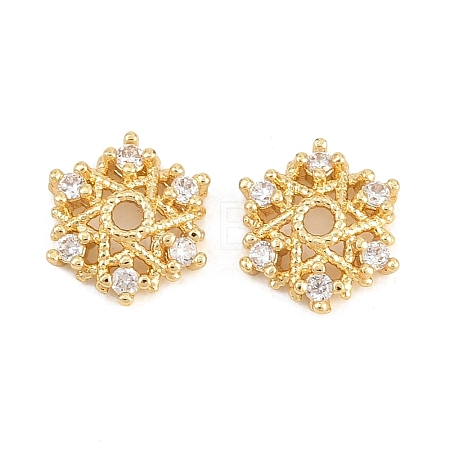 Christmas Brass Clear Cubic Zirconia Beads KK-B186-12G-1
