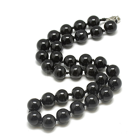 Natural Dyed & Heated Black Agate Beaded Necklaces NJEW-S404-02-1