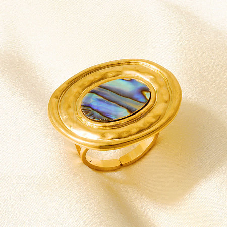304 Stainless Steel with Oval Natural Shell Cuff Open Rings for Women LF4913-4-1