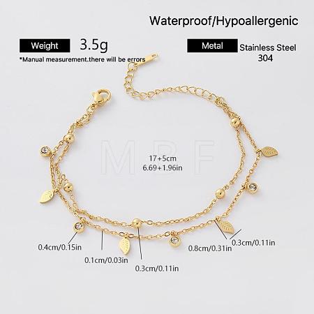 304 Stainless Steel Pave Clear Cubic Zirconia Charm 2-Strand Bracelets for Women QD8727-5-1