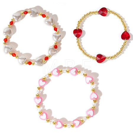 3Pcs 3 Styles Bohemian Styles Heart Theme Bracelets Set PJ3086-3-1
