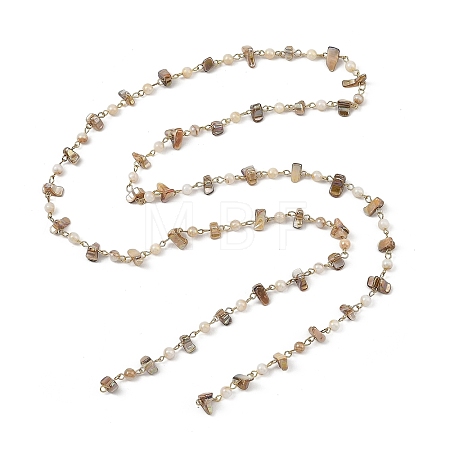 304 Stainless Steel & Natural Freshwater Shell Beaded Link Chains AJEW-JB01657-1