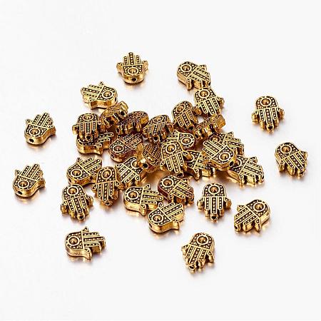 Tibetan Style Alloy Hamsa Hand/Hand of Fatima/Hand of Miriam Beads TIBEB-7722-AG-RS-1