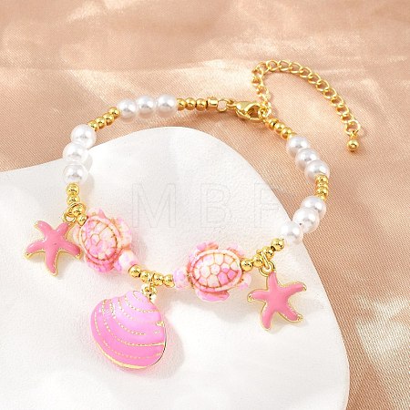 Ocean Brass Enamel Starfish Shell Shape Charm Bracelets for Women KK-CBA68DA-16G-04-1