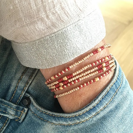 5Pcs Boho Glass Seed Multi-Strand Beaded Stretch Bracelet XH2796-1