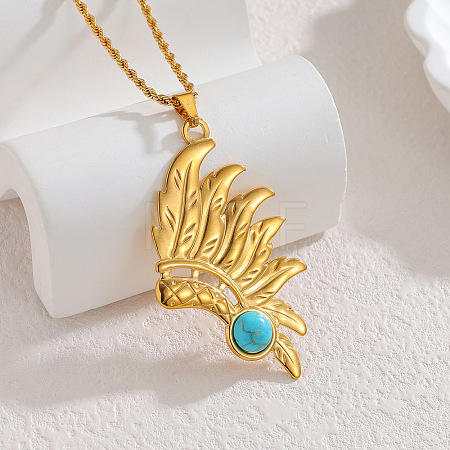 Boho 304 Stainless Steel Synthetic Turquoise Pendant Necklaces for Women WG99EC3-05-1