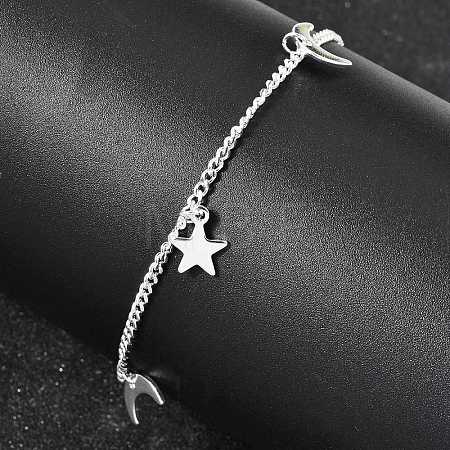 304 Stainless Steel Charm Bracelets BJEW-K305-14S-1
