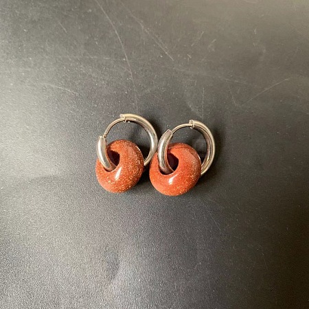 304 Stainless Steel & Synthetic Goldstone Rondelle Bead Hoop Earrings FS-WGF6A0C-06-1