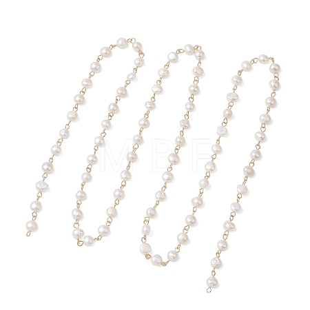 Natural Cultured Freshwater Pearl Link Chains AJEW-JB01585-02-1