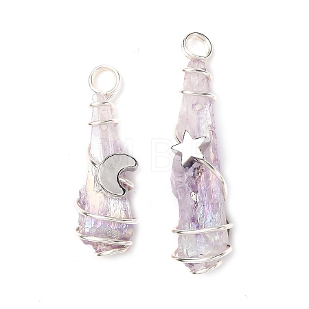 2Pcs Electroplated Natural Quartz Crystal Dyed Copper Wire Wrapped Pendants PALLOY-JF03164-02-1