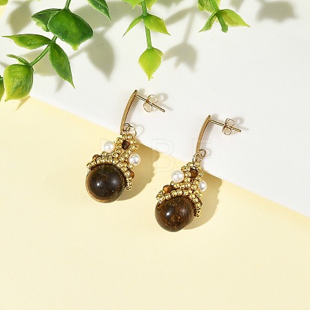 Natural Tiger Eye Dangle Earrings for Women EJEW-MZ00784-1