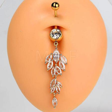 304 Stainless Steel Pave Clear Cubic Zirconia Curved Barbell Dangle Belly Rings FS-WG828D7-07-1