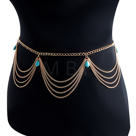Bohemian Alloy with Teardrop Resin Charm Tassel Waist Chains for Women FS-WGCBA85-01-1