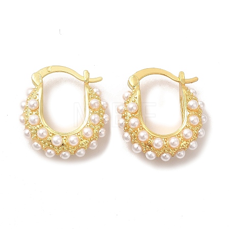 Rack Plating Brass Teardrop Hoop Earrings with Plastic Imitation Pearl Beaded for Women EJEW-G342-05G-1