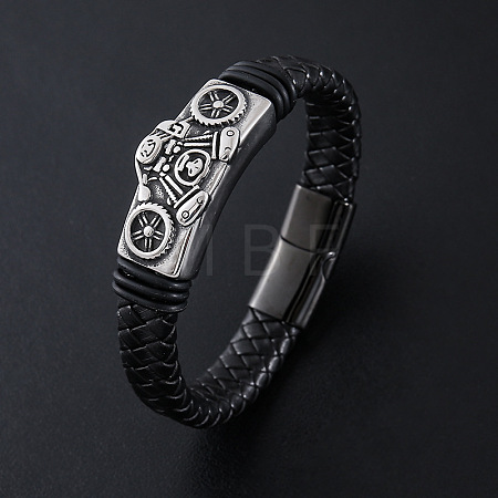 Punk Braided PU Leather Cord Bracelets XB8582-3-1