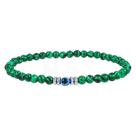 Glass Evil Eye 4MM Synthetic Malachite Beaded Stretch Bracelets for Men VE1501-2-1