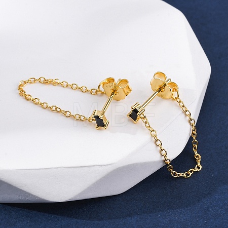 Real 18K Gold Plated 925 Sterling Silver Chains Front Back Stud Earrings PA4661-1-1