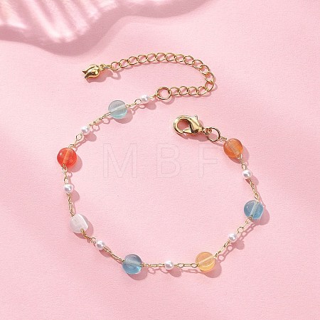 Colorful Cat Eye & Plastic Pearl Beaded Link Bracelets for Women BJEW-JB12971-1
