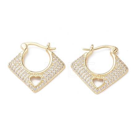 Rhombus with Heart Clear Cubic Zirconia Hoop Earrings EJEW-M216-10G-1