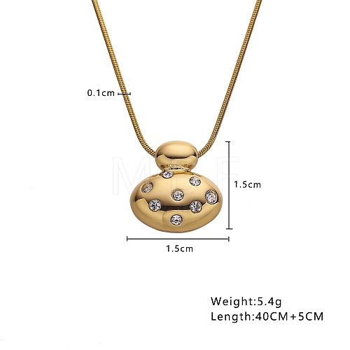 Golden Tone Titanium Steel Crystal Rhinestone Round Snake Chain Pendant Necklaces PW-WG040E8-02-1