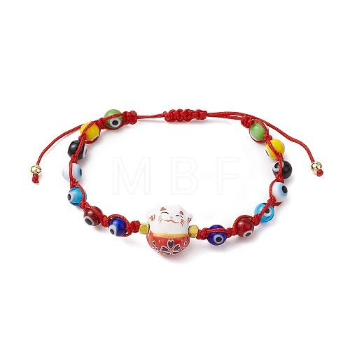 Adjustable Lanmpword Evil Eye Braided Bead Bracelet BJEW-JB11059-01-1