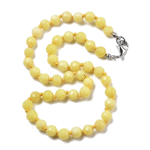 8mm Faceted Round Natural Butter Jade Beaded Necklaces NJEW-F327-01A-03-1