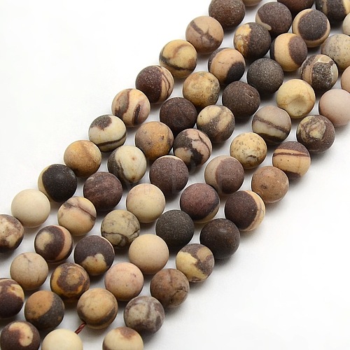 Frosted Natural Zebra Jasper Round Bead Strands G-M064-6mm-03-1