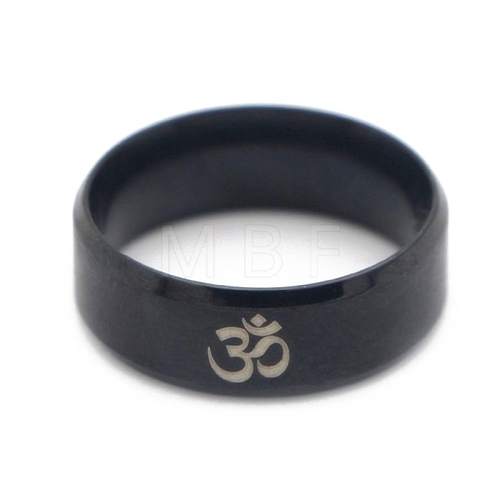 Ohm/Aum Yoga Theme Stainless Steel Plain Band Ring for Men Women CHAK-PW0001-003C-02-1