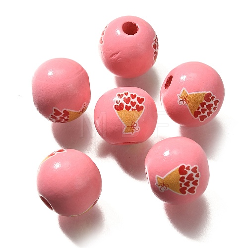 Valentine's Day Element Printed Wood Beads WOOD-R002-01-21-1