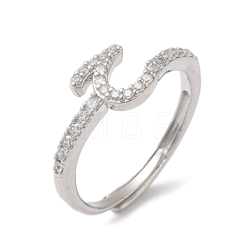 Rack Plating Brass Cubic Zirconia Arabic Letters Adjustable Rings for Women RJEW-S407-10P-13-1