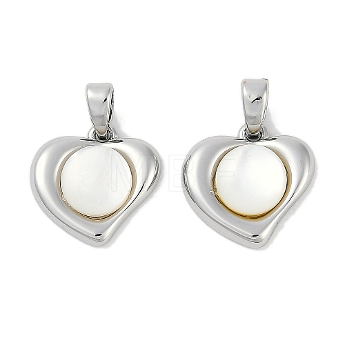 Brass Pave Natural White Shell Heart Charms KK-U043-27P-1